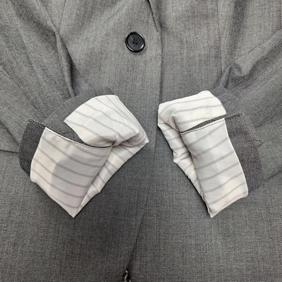 Ann Taylor Sz 8 Sharkskin Iced Slate Gray Two-Button Lined Blazer Jacket Pockets - Picture 8 of 16